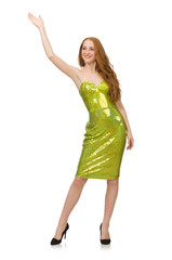 Red hair girl saying hello isolated on white