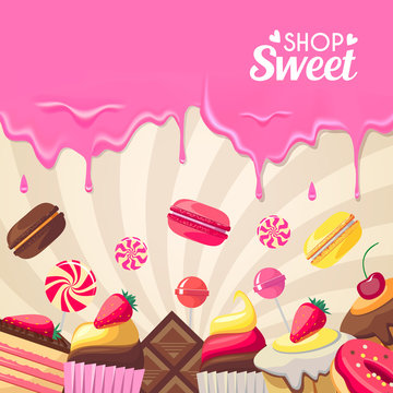 Sweet dessert food frame isolated on white background.