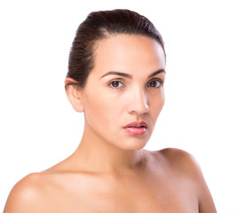 Obraz na płótnie Canvas Young beautiful woman face portrait with healthy skin