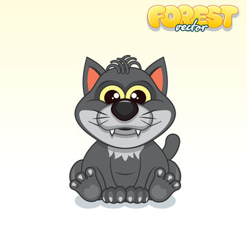 Cute Cartoon Black Wolf. Funny Vector Animal