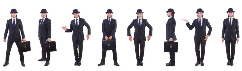 Businessman in vintage concept isolated on white