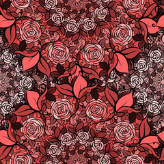 Seamless pattern with roses in circles,cute red flowers