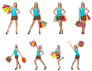 Woman with shopping bags isolated on white