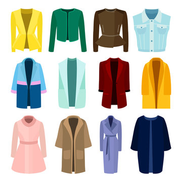 Set of trendy women's coats and jackets