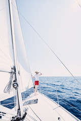 Fototapeta premium Girl on sailboat