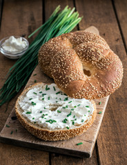 Healthy Eating Bagel With Cream Cheese Sandwich For Breakfast