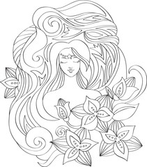 Contour girl with flowers
