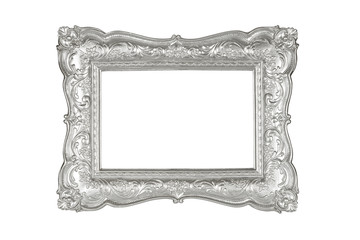 Silver carved picture frame isolated over white with clipping path.