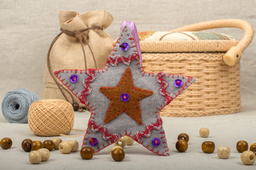 Handmade gray star Christmas of felt