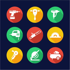 Power Tools Icons Flat Design Circle