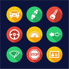 Driving School Icons Flat Design Circle
