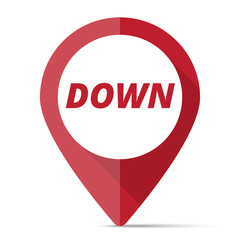Red Down map pin pointer concept