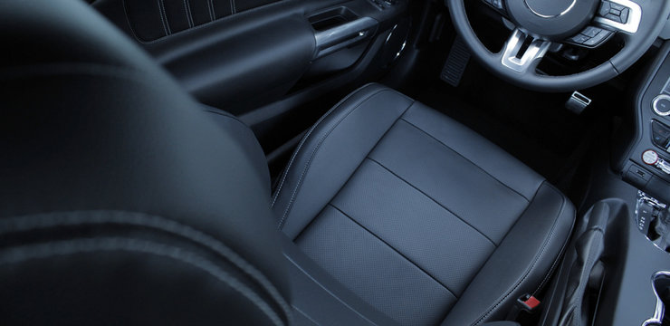 Leather upholstery inside the car interior 