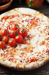 Italian pizza margherita with tomato and mozzarella