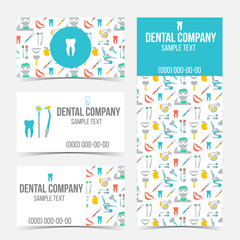Fototapeta na wymiar Set of flyer, brochure and business cards for dental clinic. Set of promotional products. Flat design. Vector illustration