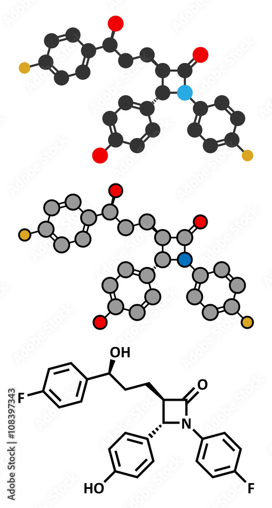 Sticker Ezetimibe cholesterol-lowering drug molecule.