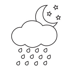Line icon rain and moon. Vector illustration.