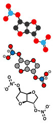 Isosorbide dinitrate (ISDN) vasodilator drug molecule.