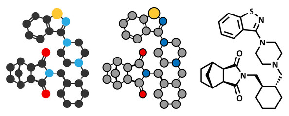 Lurasidone atypical antipsychotic drug molecule.