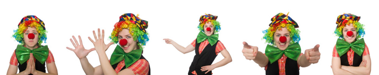Female clown isolated on white