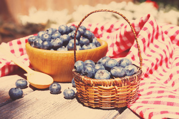 Fresh blueberries on wooden table