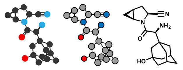 Saxagliptin diabetes drug molecule. Inhibitor of dipeptidyl peptidase.