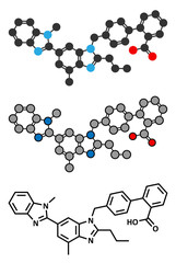 Telmisartan hypertension drug molecule. Used to treat high blood pressure.