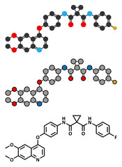 Cabozantinib cancer drug molecule. Inhibitor of c-Met and VEGFR2.