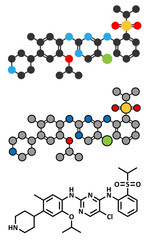 Ceritinib cancer drug molecule. 
