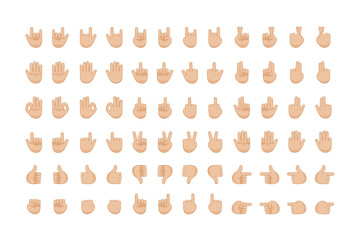 Human hand gestures set. Collections of hand and fingers signals and signs. Flat vector elements.