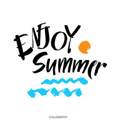 Inscription Enjoy Summer. Great summer gift card. Vector illustration on white background. Fashionable calligraphy. 