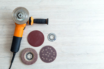 Electric grinder on the working table ready to be used