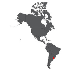 Uruguay red map on gray America map vector