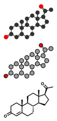 Progesterone female sex hormone molecule. 