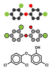 Triclosan antimicrobial molecule. Used in hand soaps, hospital scrub, ...