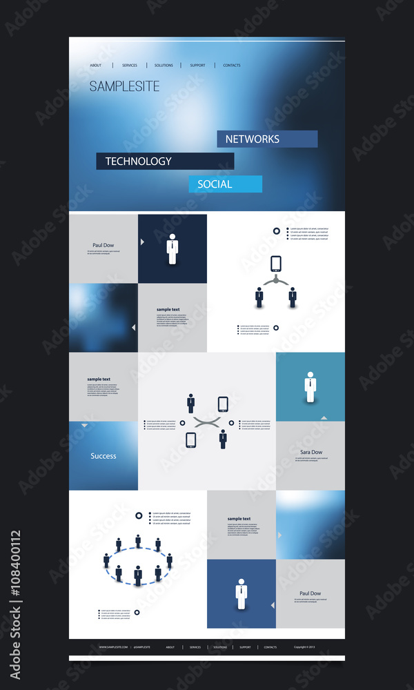 Wall mural one page website template with blurred header design