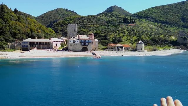Mount Athos, Chalkidiki Greece - Arsanas Zografou at Agion Oros. The shipwright complex of Zografos monastery at Athos peninsula.