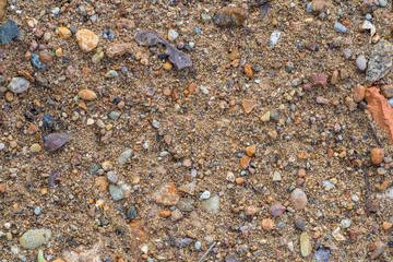 Gravel, pebbles and sand closeup