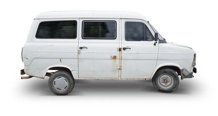 Isolated Old White Van - Clipping Path Included