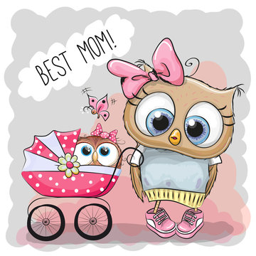 Greeting card Best mom with baby carriage