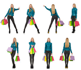 Fototapeta premium Woman with shopping bags isolated on white