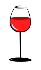 sketch of isolated  wine glass with red wine