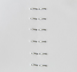 Staples in a stapled paper, macro view
