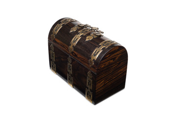 A Closed Antique Wooden Chest-Type Jewelry Box