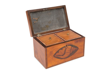 A Vintage Wooden Tea Double Caddy with Covered Compartments