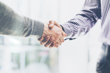Business partnership meeting concept. Image businessmans handshake. Successful businessmen handshaking after good deal. Horizontal, blurred background - 108406975