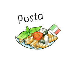 Paste. Italian Cuisine. isolated. watercolor