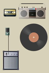 Sound Symbols and Studio Equipment, Music Instruments, Audio and Multimedia objects. Vector Illustration