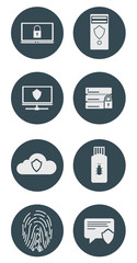 Computer Security Icon Set. Data Encryption and Protection from Hacking. Vector Illustration