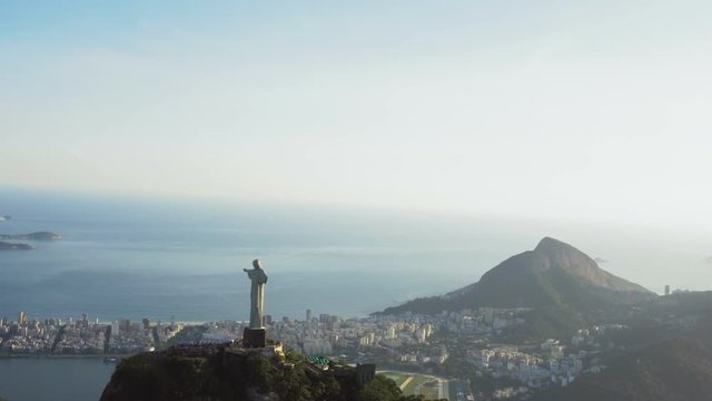 Aerial view of Christ the Redeemer and city of Rio de Janeiro, Brazil